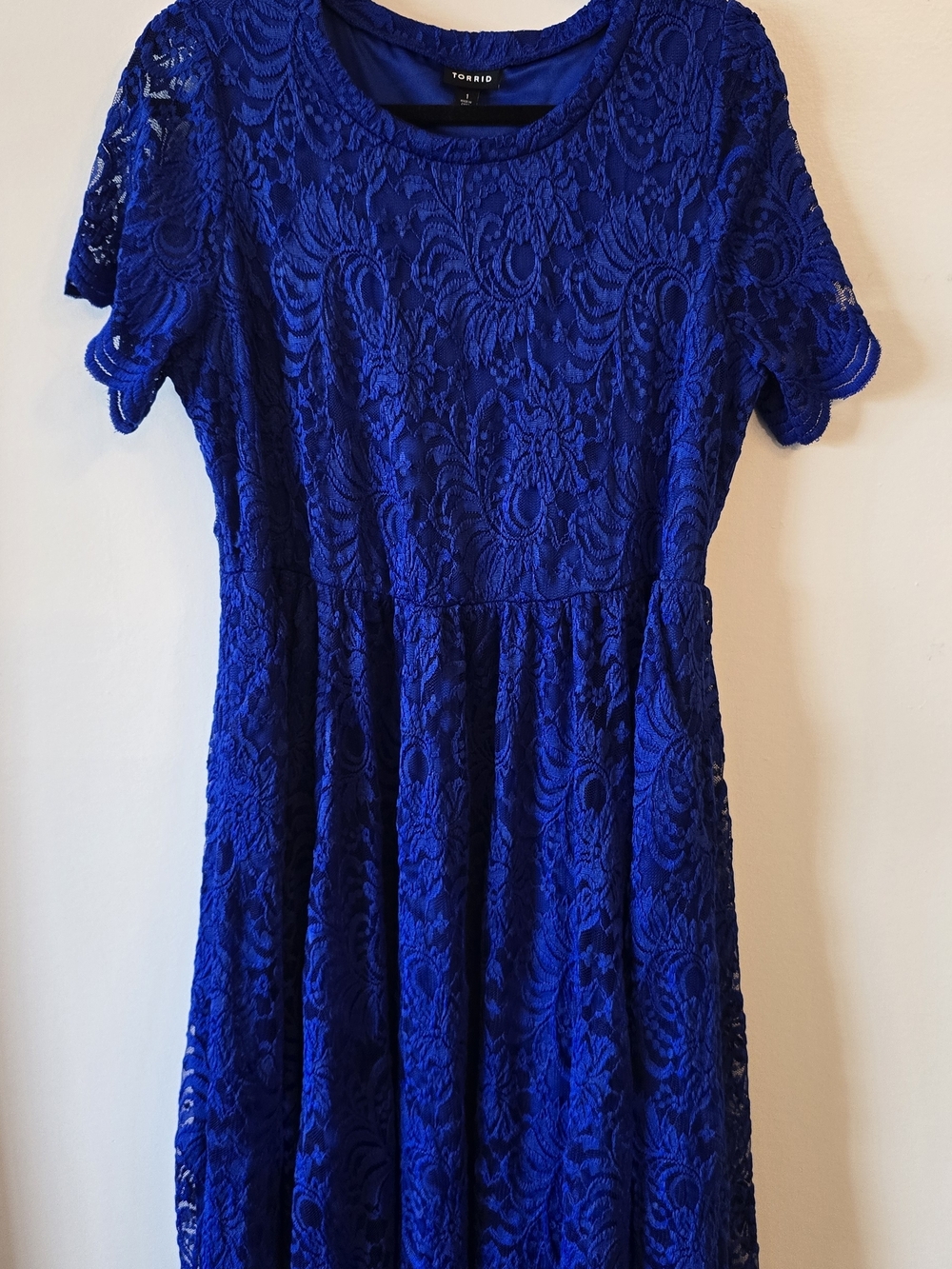 Torrid Bright Royal Blue Lace Fit-and-Flare Dress With POCKETS